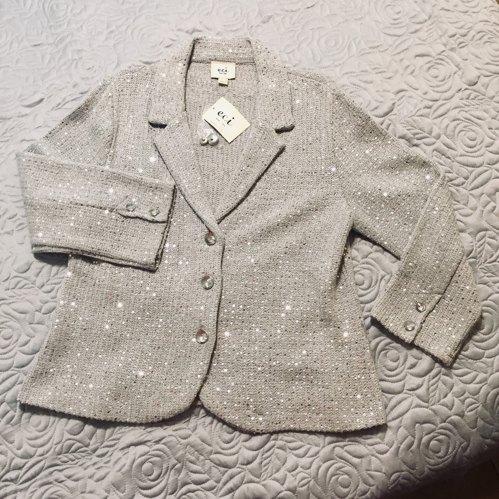 ECI New York Light Grey Sequined Sweater Blazer